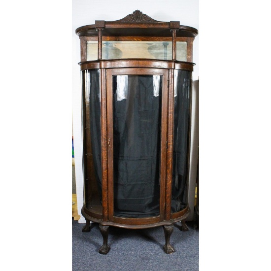 Oak Curved Glass China Cabinet