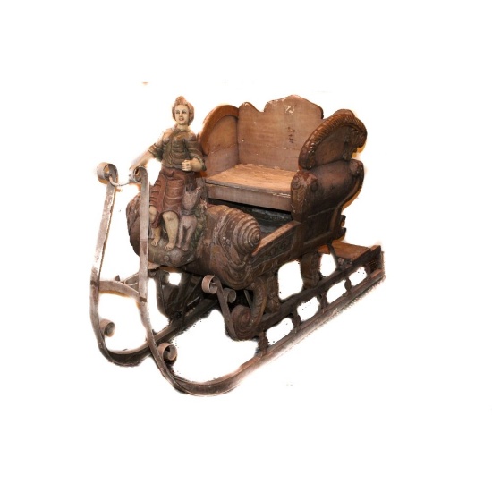 Carved Wood Horse Drawn Russian Sleigh