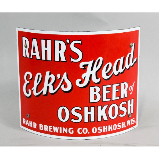 Vintage Curved Porcelain "RAHR'S" Beer Sign