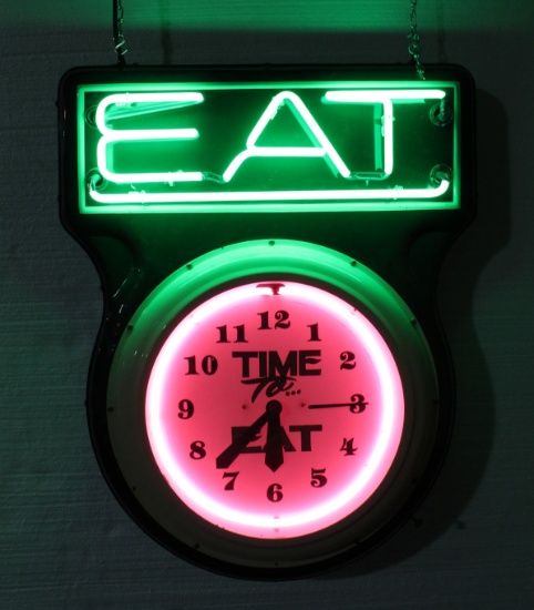 "Time to Eat" Vintage Diner Neon Clock