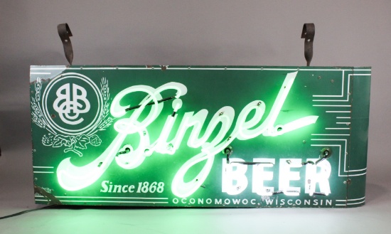 Vintage Porcelain "Binzel" Beer Neon Sign