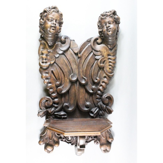 Carved Wood Cherub Shelf