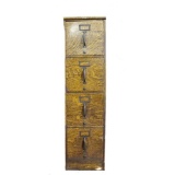 Vintage Metal Wood Grained 4 Drawer Filing Cabinet