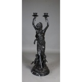 Vintage Large Spelter Nouveau Lady Candle Holder