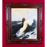 Female Nude Seascape Bar Room Oil Painting