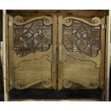 Original Oak Leaded Glass Swing Saloon Doors