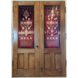 Antique Parlor Doors w/Ruby Etched Glass