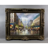 Large Framed Oil Painting of a Paris Street Scene