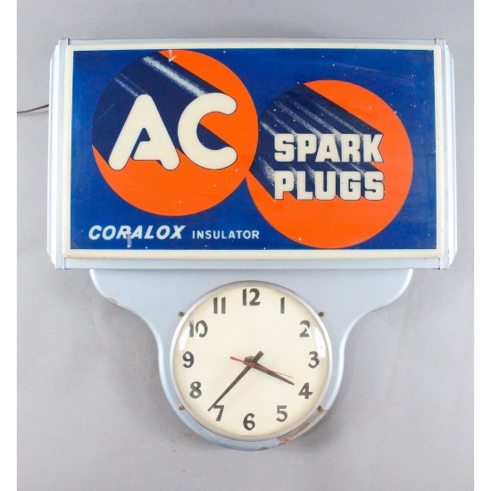 Vintage AC Spark Plugs Sign with Clock