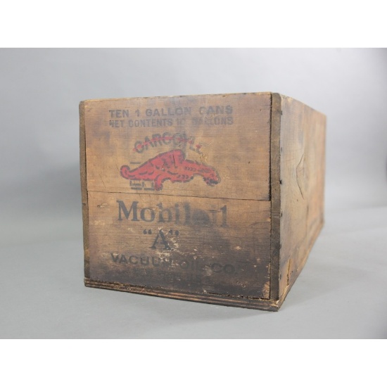 Vintage Gas Station Mobil Oil Bottle Wood Crate