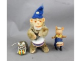 Vintage Cat, Pig, Monkey Wind Up Tin Toys