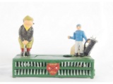Golfer & Caddy Mechanical Cast Iron Bank Repro