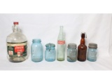 Box Lot Misc Bottles and Mason Jars (7)