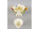 Large Floral Pedestal Bowl, Small Teleflora Bowl