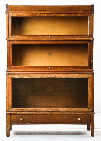 1900's Macey Oak Stepback 3-Stack Bookcase