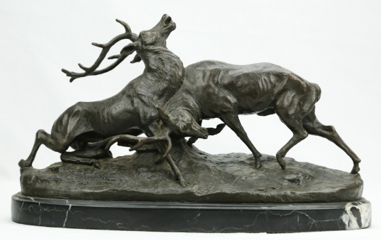 Bronze Fighting Elk Sculpture
