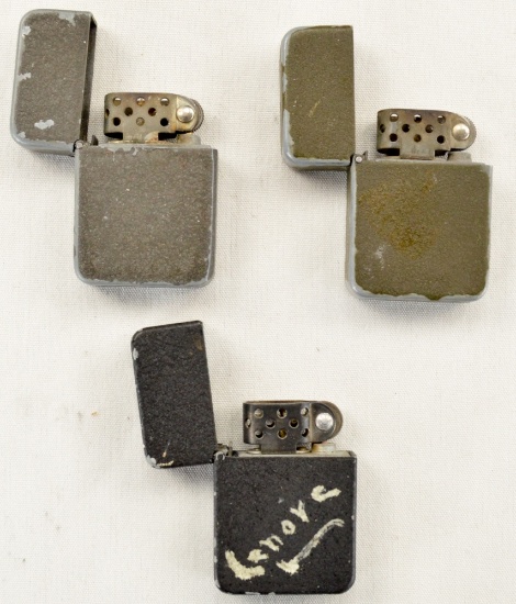 Lot of 3 1940’s Green Crackle Lighters