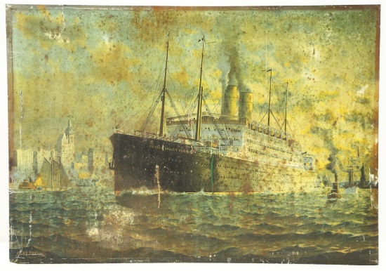 Tin Steam Cruise Ship Litho Sign