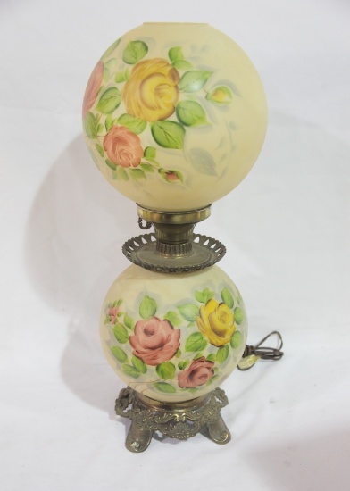 Antique Gone with the Wind Rose Electrified Lamp