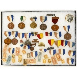 Lot of GAR Ribbons, Medals, and Stamps