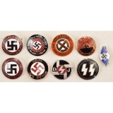 Lot of 9 German WWII Enameled Party Pins