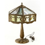 Antique Slag Glass Cast Iron Table Lamp