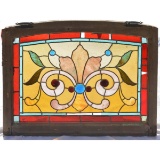 Antique Wood Frame Stain Leaded Glass Window