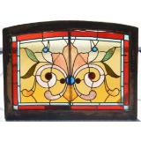Antique Wood Frame Stain Leaded Glass Window