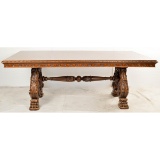 Antique Heavily Carved Wood Dining Banquet Table