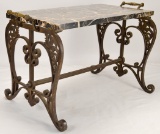 Marble Top Bronze Finish Hall Bench