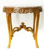 Carved Wood Marble Top Table