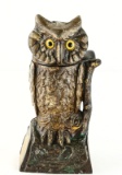 J & E Stevens Co Owl CI Mechanical Bank