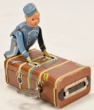 Gescha Vintage Tin Windup Toy Bellhop w/Luggage