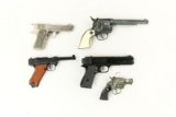 Lot of 5 Cast Iron Toy Pistols