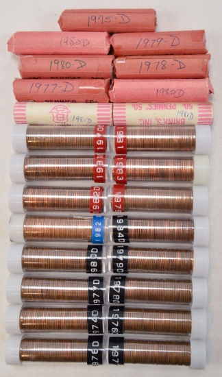 Lot of 25 Rolls of Pennies 1970-1984
