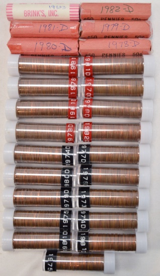 Lot of 25 Rolls of Pennies 1970-1082