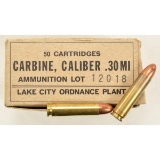 50 Rounds of .30 Carbine Military Ammo