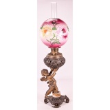 Victorian Cherub Oil Lamp w/ Flower Globe