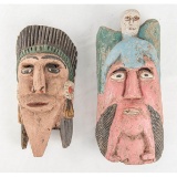 Two Wood Carved Heads