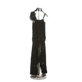 1920's Black Silk Velvet Sleeveless Evening Dress