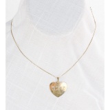 14k Gold Chain Necklace with Hebrew Heart Charm