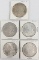 Lot of 5 1920s American Silver Morgan Dollars
