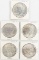 Lot of 5 American Silver Peace Dollars