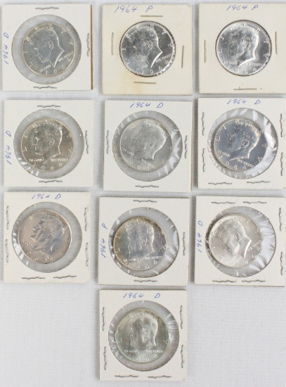 10 1964 Kennedy Silver Half Dollars