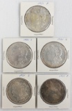 Lot of 5 American Silver Morgan Dollars