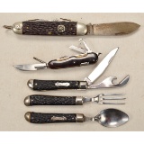 Lot of 5 Small Camping Knives and Silverware