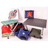 Lot of Portable Camp Stools, Table & Seat Cushions