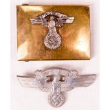 WWII German Nazi NSKK Belt Buckle and Visor Eagle