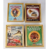 4 Framed Edison Phonograph Advertisement Prints