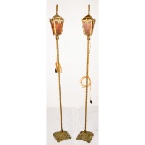 Pair of Torchiere Amber Slag Glass Floor Lamps